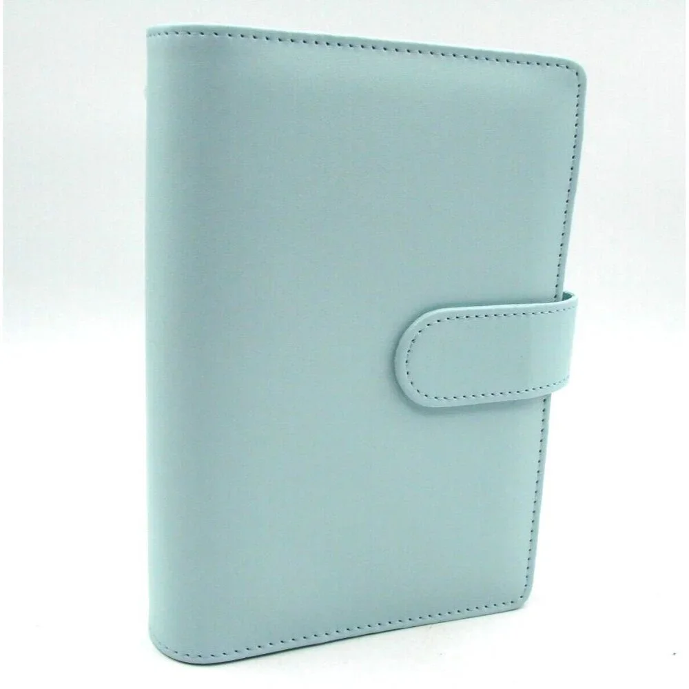 NEW Blue Leather 6 Ring Planner Organizer Zipper Envelope Budget Tab Stickers